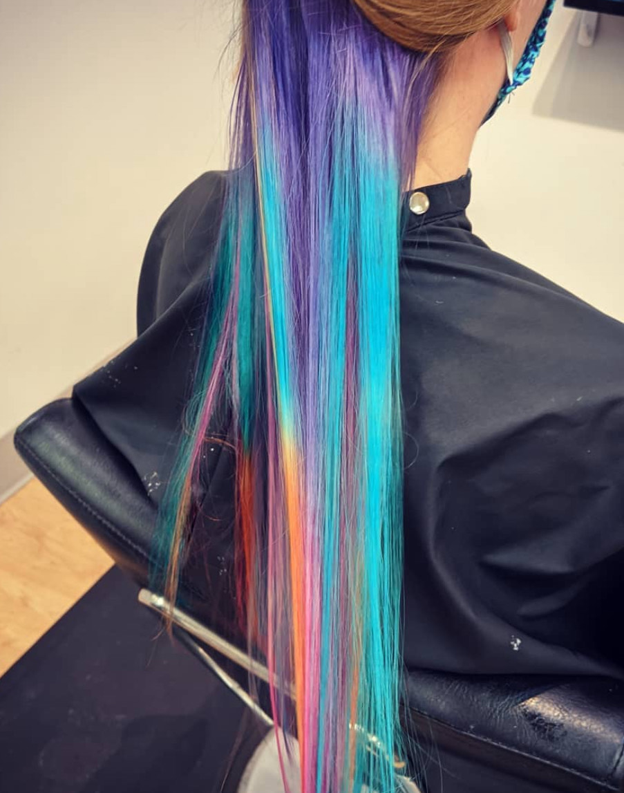 Long hair with an accent of vivid color